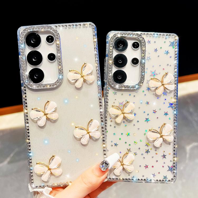 For Samsung Galaxy A17 5G Rhinestone Glitter 3D Butterfly Hand Chain Four-Corner Shockproof Phone Case