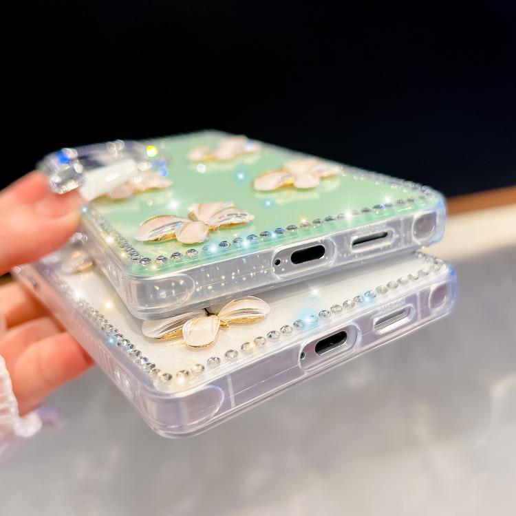 For Samsung Galaxy A26 5G Rhinestone Glitter 3D Butterfly Hand Chain Four-Corner Shockproof Phone Case