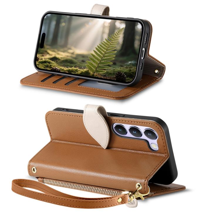 For vivo V40 SE Leaf Buckle Zipper Wallet Leather Phone Case with Strap