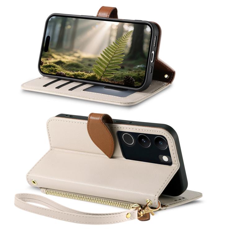 For vivo S17 / S17 Pro / V29 / V29 Pro Leaf Buckle Zipper Wallet Leather Phone Case with Strap