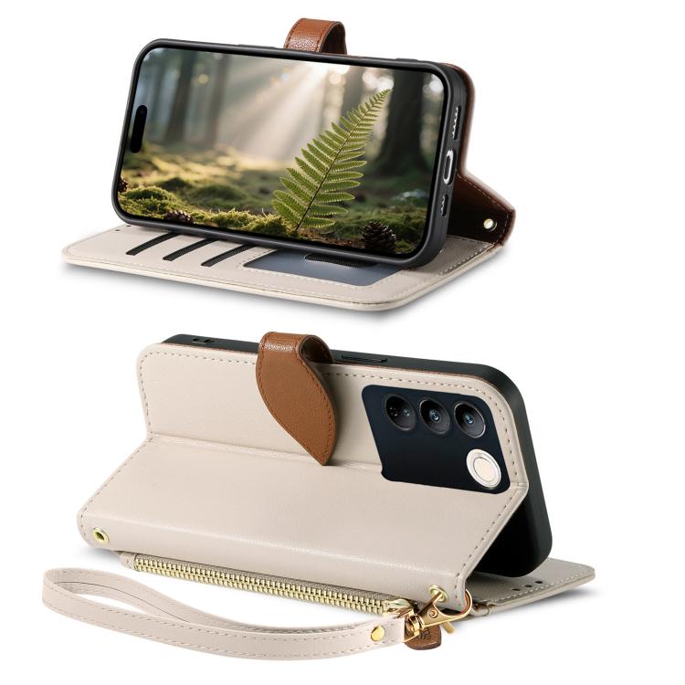 For vivo S16 / S16 Pro / V27 / V27 Pro Leaf Buckle Zipper Wallet Leather Phone Case with Strap