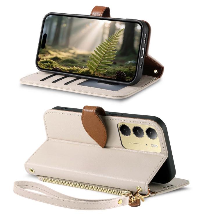 For Realme C75 / C71 4G Leaf Buckle Zipper Wallet Leather Phone Case with Strap