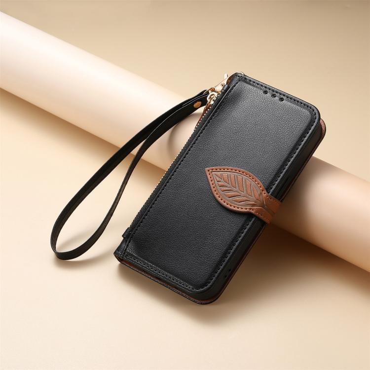 For Realme C75 / C71 4G Leaf Buckle Zipper Wallet Leather Phone Case with Strap