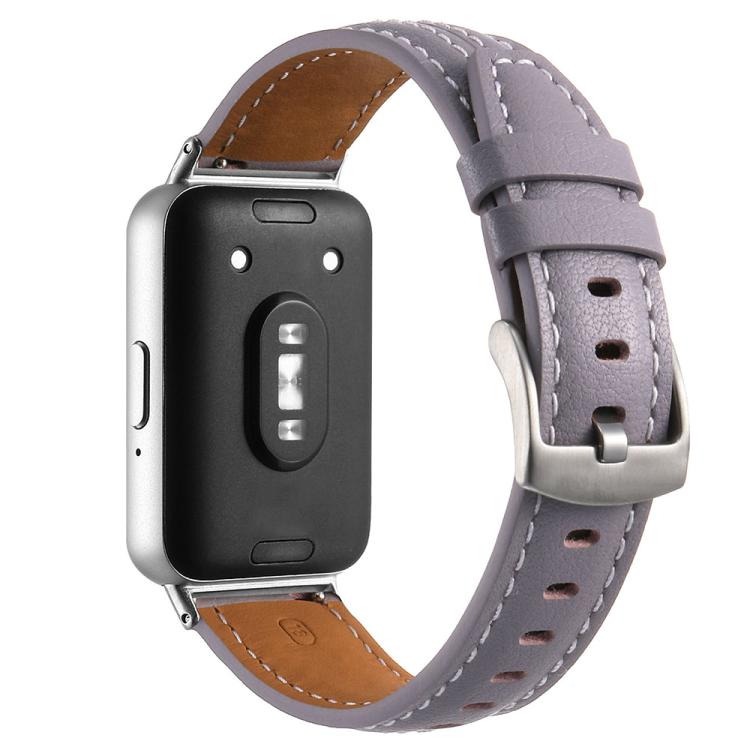For Samsung Galaxy Fit 3 Silver Pin Buckle Concave Leather Watch Band