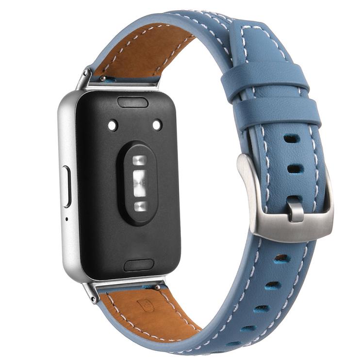 For Samsung Galaxy Fit 3 Silver Pin Buckle Concave Leather Watch Band