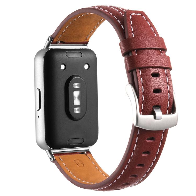 For Samsung Galaxy Fit 3 Silver Pin Buckle Concave Leather Watch Band