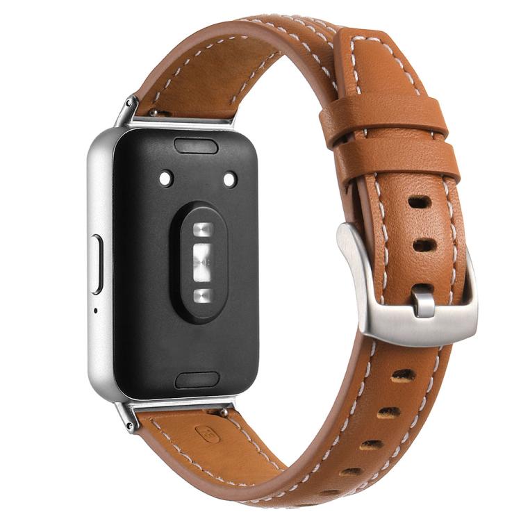 For Samsung Galaxy Fit 3 Silver Pin Buckle Concave Leather Watch Band