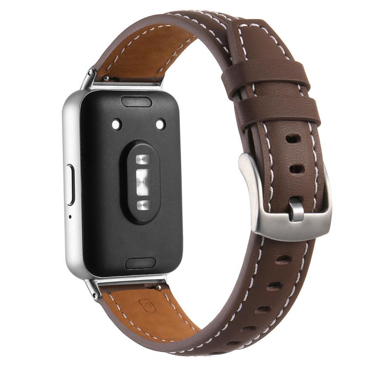 For Samsung Galaxy Fit 3 Silver Pin Buckle Concave Leather Watch Band