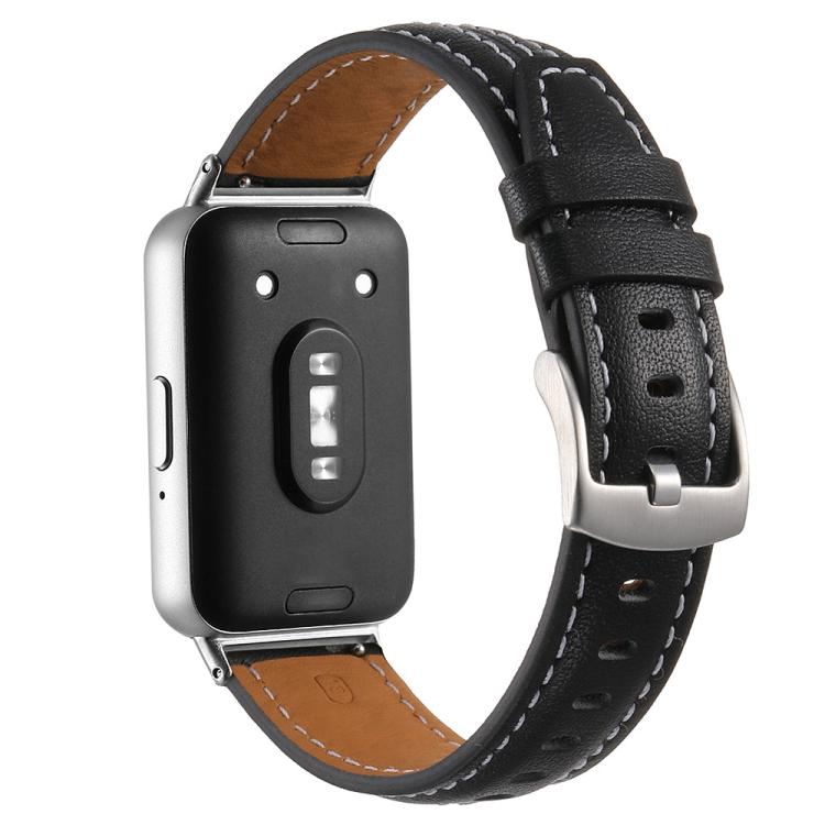 For Samsung Galaxy Fit 3 Silver Pin Buckle Concave Leather Watch Band