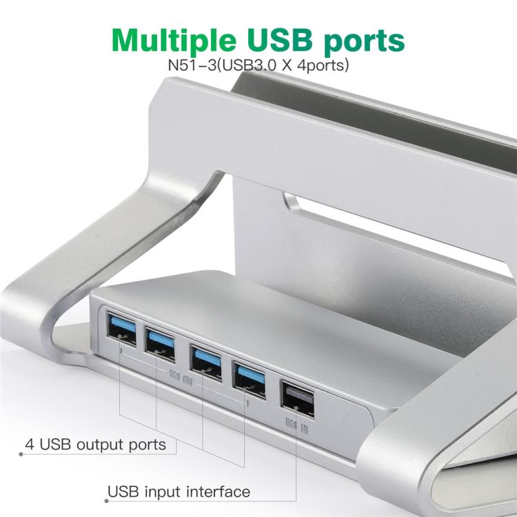 D051-3 Aluminum Alloy Desktop Organizer Vertical Laptop Stand with 4 USB Ports Hub