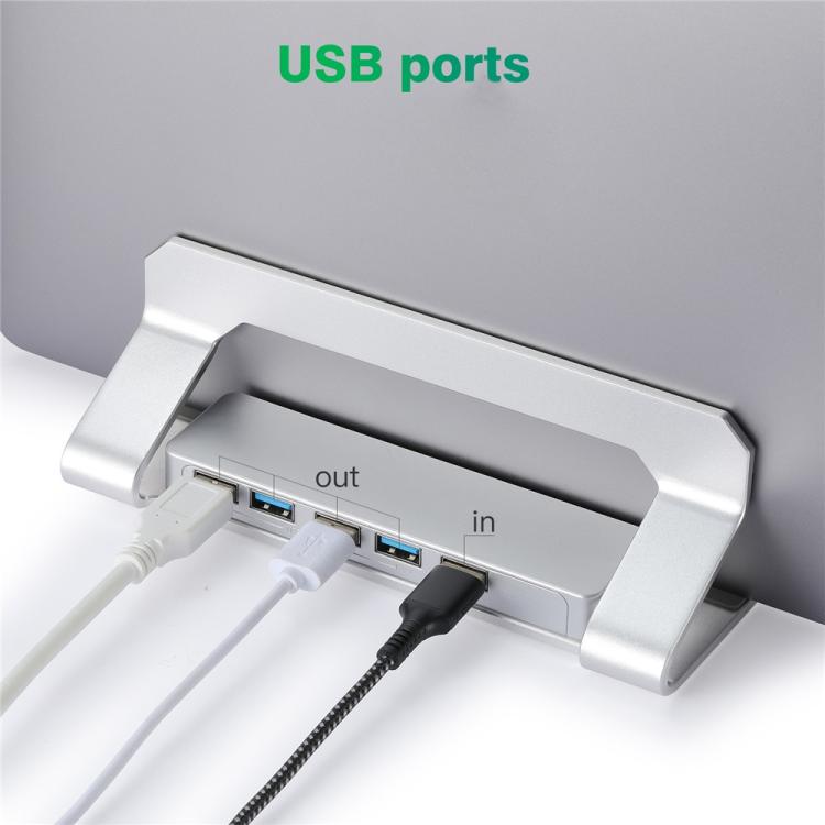 D051-3 Aluminum Alloy Desktop Organizer Vertical Laptop Stand with 4 USB Ports Hub