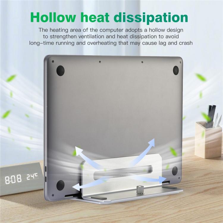 D051-3 Aluminum Alloy Desktop Organizer Vertical Laptop Stand with 4 USB Ports Hub