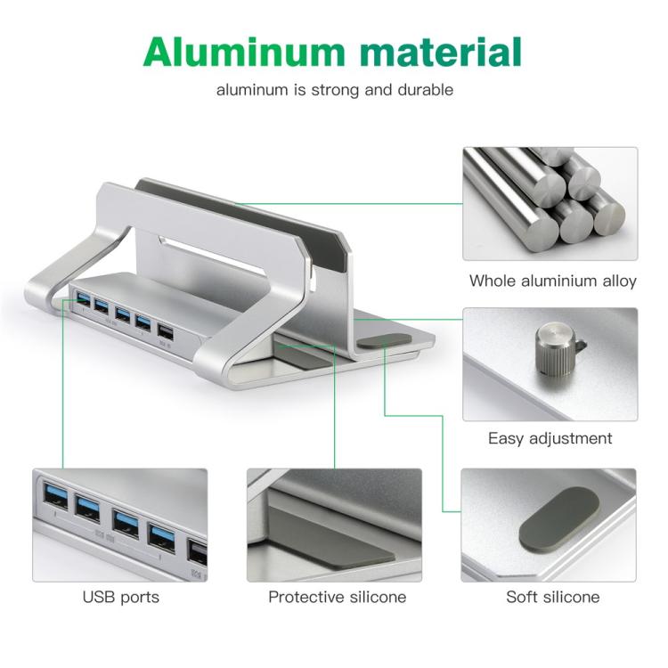 D051-3 Aluminum Alloy Desktop Organizer Vertical Laptop Stand with 4 USB Ports Hub