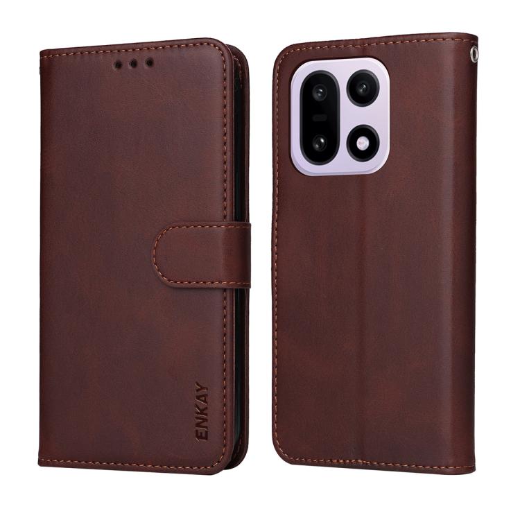 For OnePlus 15 ENKAY Card Wallet Calf Texture Leather Phone Case with 0.18mm High Aluminum-silicon Glass Film