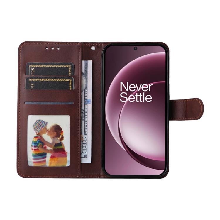 For OnePlus 15 ENKAY Card Wallet Calf Texture Leather Phone Case with 0.18mm High Aluminum-silicon Glass Film