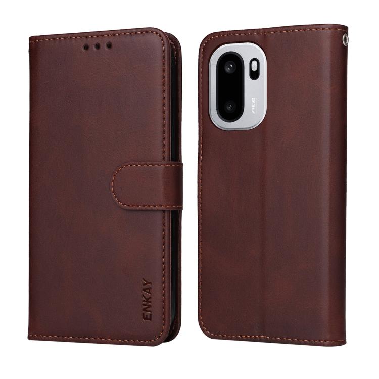 For OnePlus Ace 6 ENKAY Card Wallet Calf Texture Leather Phone Case with 0.18mm High Aluminum-silicon Glass Film