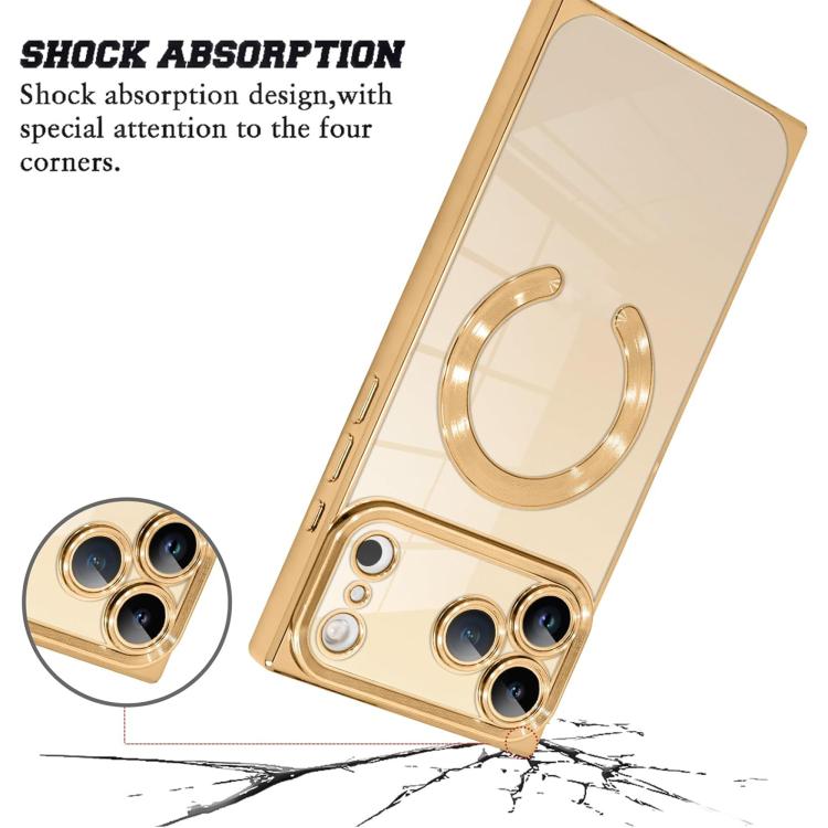 For iPhone 17 Pro Right Angle Square Electroplated CD Pattern TPU MagSafe Phone Case