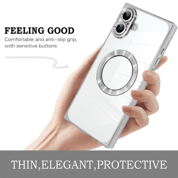 For iPhone 17 Right Angle Square Electroplated CD Pattern TPU MagSafe Phone Case