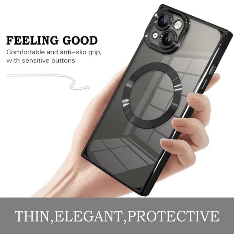 For iPhone 14 Right Angle Square Electroplated CD Pattern TPU MagSafe Phone Case