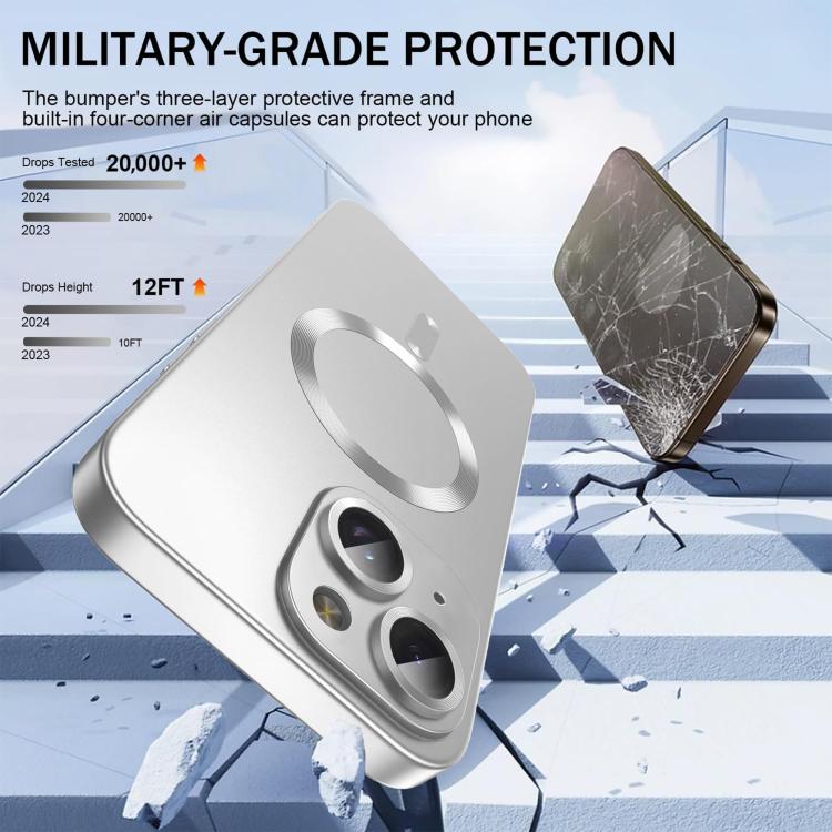 For iPhone 15 Plus Ultra thin Metallic TPU MagSafe Phone Case with Lens Film