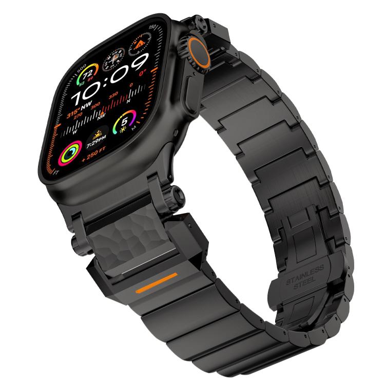 For Apple Watch 46mm / 49mm / 45mm / 44mm Hammer Pattern Butterfly Buckle Stainless Steel Head One Bead Titanium Alloy Watch Band