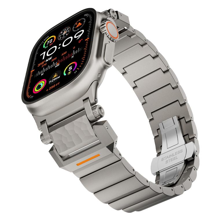 For Apple Watch 46mm / 49mm / 45mm / 44mm Hammer Pattern Butterfly Buckle Stainless Steel Head One Bead Titanium Alloy Watch Band