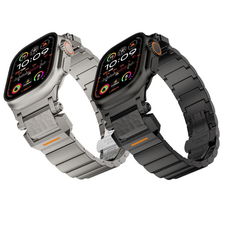 For Apple Watch 46mm / 49mm / 45mm / 44mm Hammer Pattern Butterfly Buckle Stainless Steel Head One Bead Titanium Alloy Watch Band