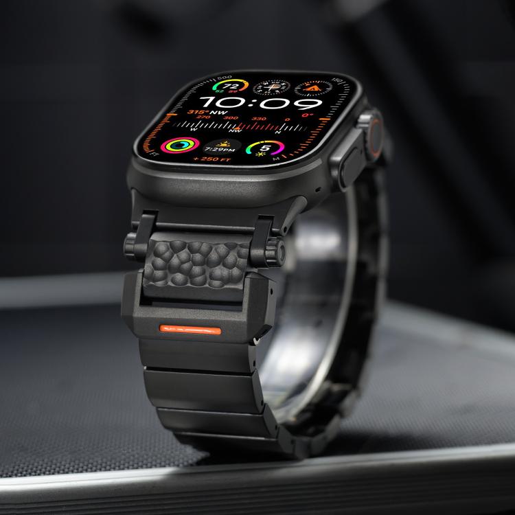 For Apple Watch 46mm / 49mm / 45mm / 44mm Hammer Pattern Butterfly Buckle Stainless Steel Head One Bead Titanium Alloy Watch Band