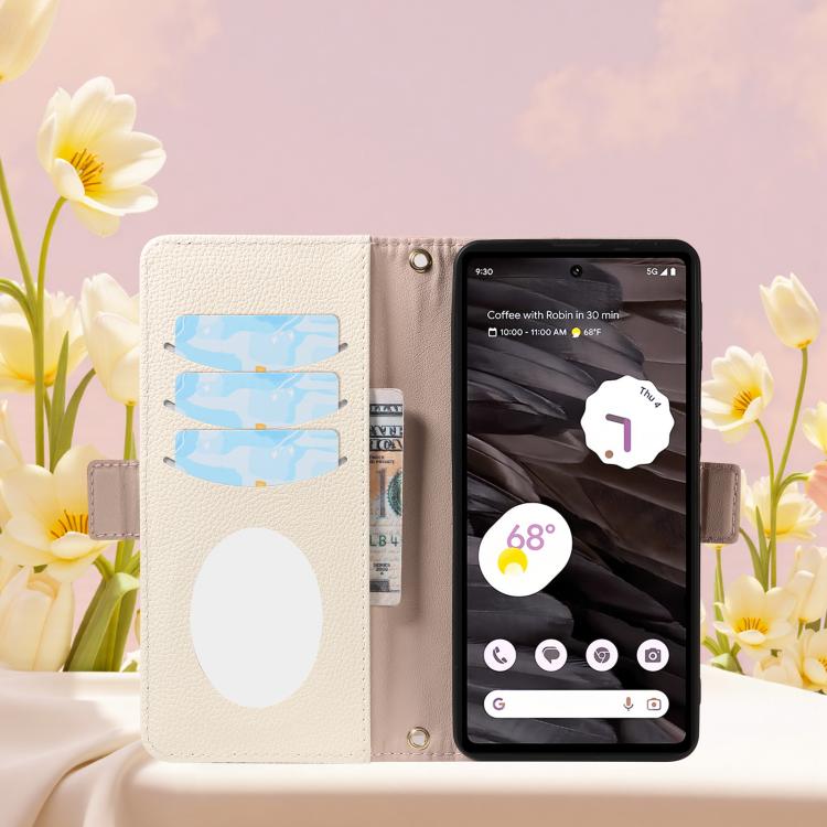 For Google Pixel 7a Litchi Texture Wallet Mirror Leather Phone Case
