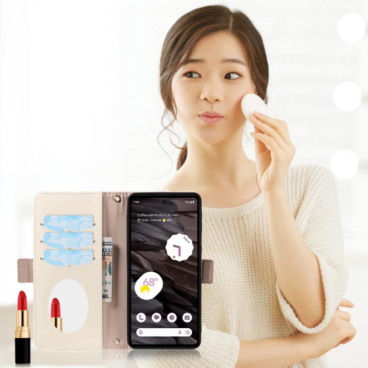 For Google Pixel 7a Litchi Texture Wallet Mirror Leather Phone Case