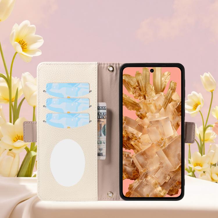 For Google Pixel 8 Litchi Texture Wallet Mirror Leather Phone Case