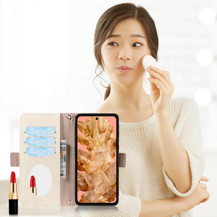 For Google Pixel 8 Litchi Texture Wallet Mirror Leather Phone Case