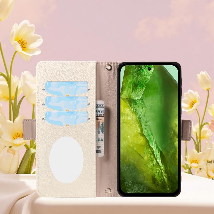 For Google Pixel 8a Litchi Texture Wallet Mirror Leather Phone Case