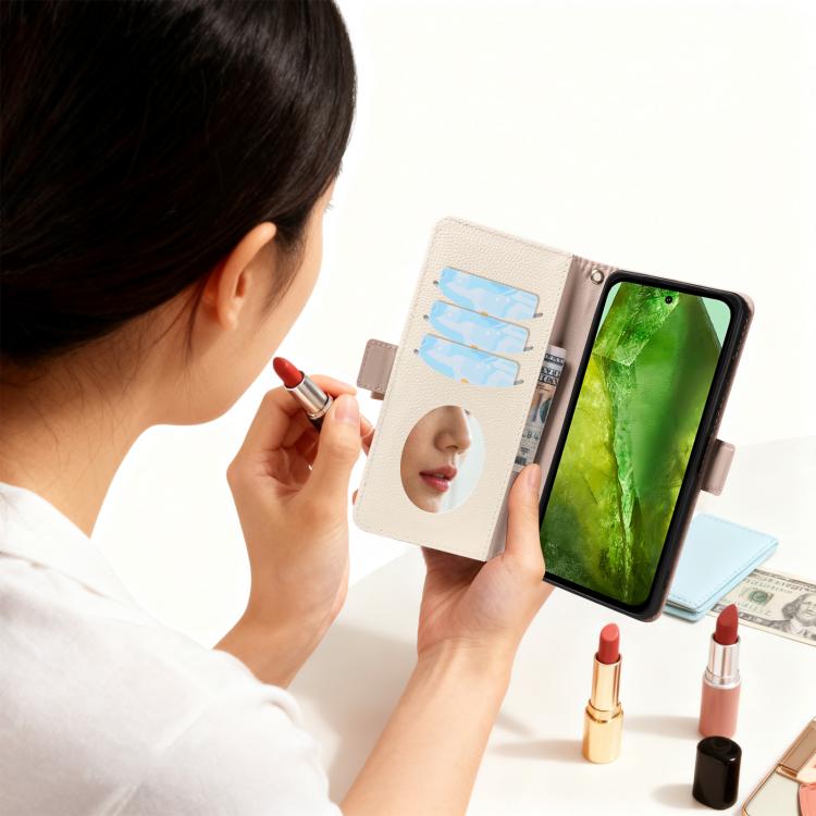 For Google Pixel 8a Litchi Texture Wallet Mirror Leather Phone Case