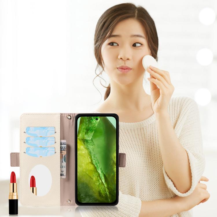 For Google Pixel 8a Litchi Texture Wallet Mirror Leather Phone Case