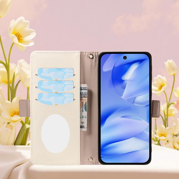 For Google Pixel 9a Litchi Texture Wallet Mirror Leather Phone Case