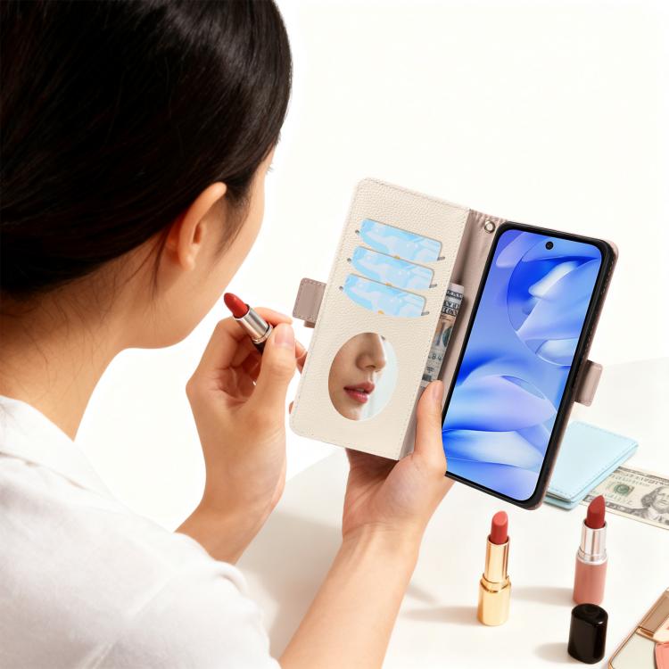 For Google Pixel 9a Litchi Texture Wallet Mirror Leather Phone Case