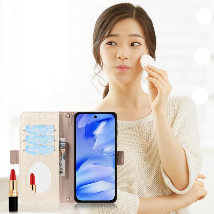 For Google Pixel 9a Litchi Texture Wallet Mirror Leather Phone Case