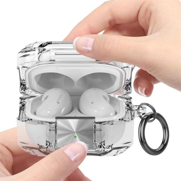 For Galaxy Buds Live / Pro / 2 / 2 Pro / FE Four Corner Air Bag Shockproof Metal Buckle Transparent Earphone Protective Case