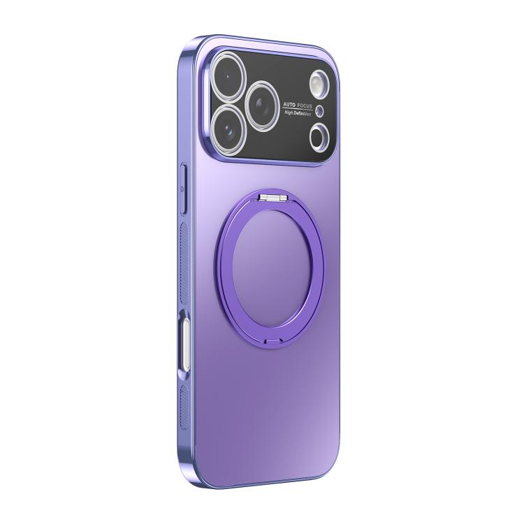 For iPhone 17 Pro 360 Degree Rotating Holder MagSafe Electroplated Phone Case with Lens Cover