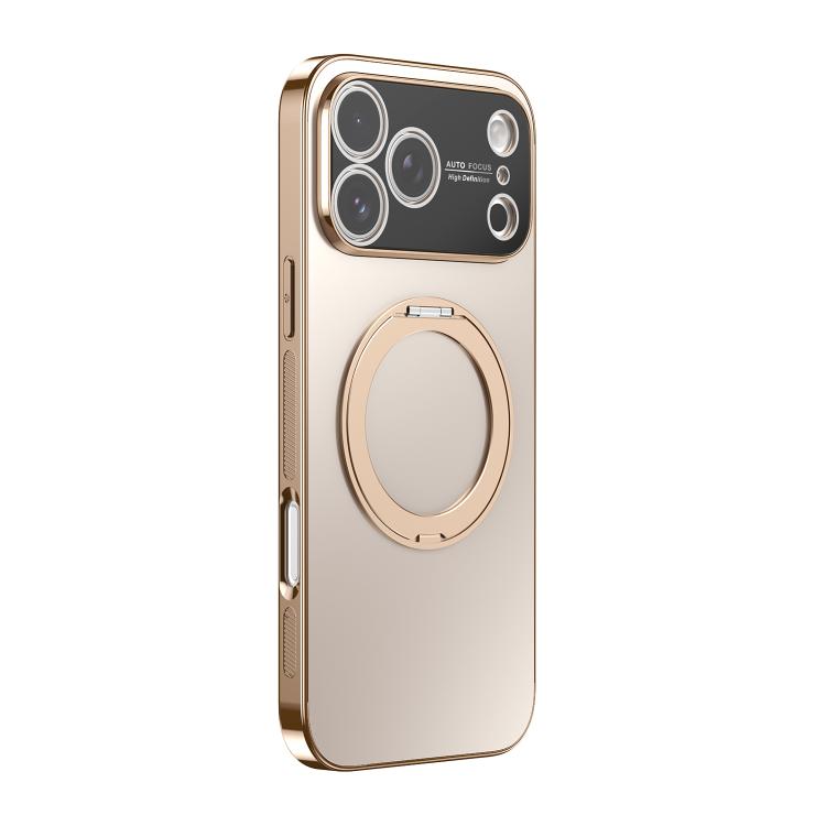 For iPhone 17 Pro 360 Degree Rotating Holder MagSafe Electroplated Phone Case with Lens Cover