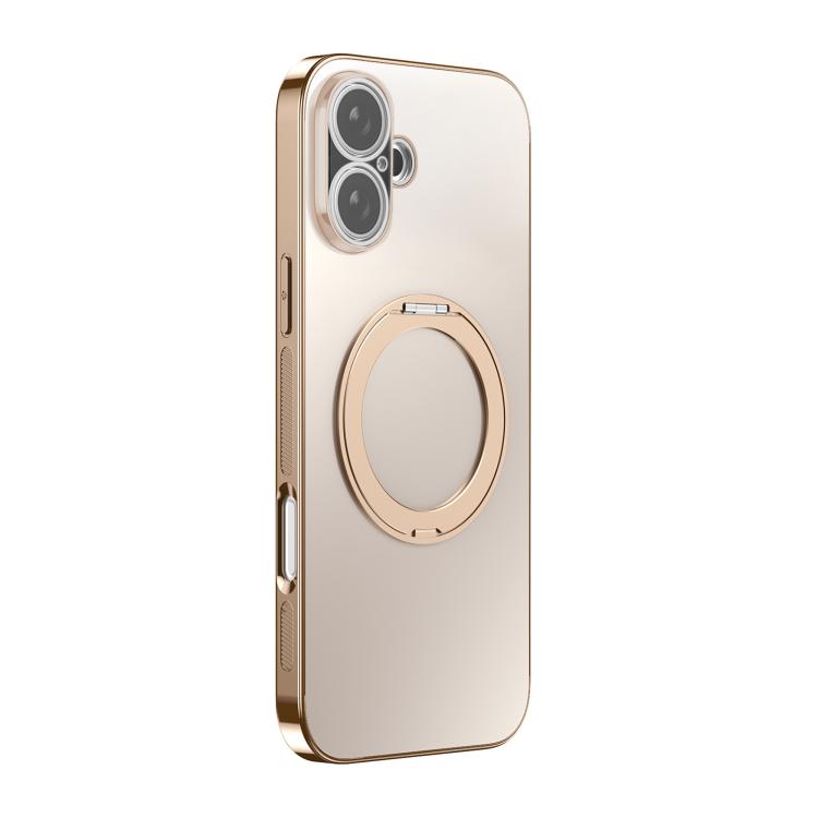 For iPhone 17 360 Degree Rotating Holder MagSafe Electroplated Phone Case with Lens Cover