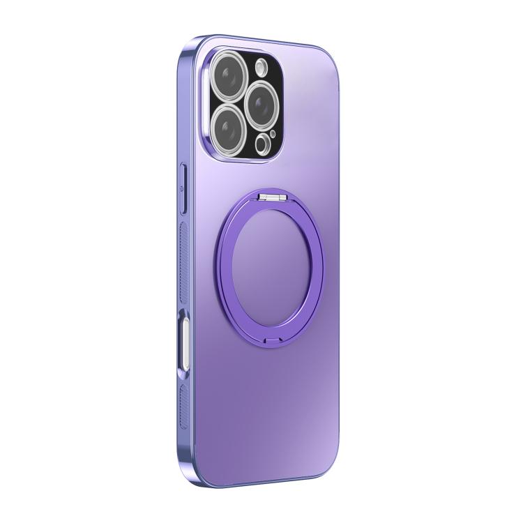 For iPhone 16 Pro 360 Degree Rotating Holder MagSafe Electroplated Phone Case with Lens Cover