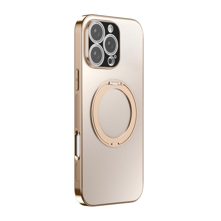 For iPhone 16 Pro 360 Degree Rotating Holder MagSafe Electroplated Phone Case with Lens Cover