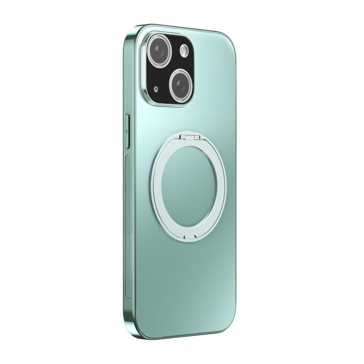 For iPhone 15 360 Degree Rotating Holder MagSafe Electroplated Phone Case with Lens Cover