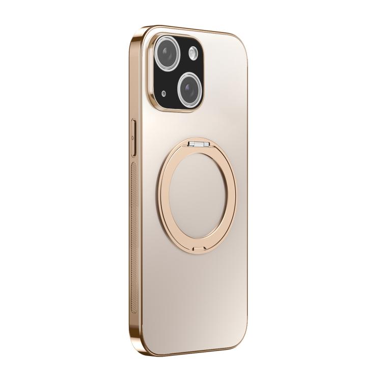 For iPhone 14 360 Degree Rotating Holder MagSafe Electroplated Phone Case with Lens Cover