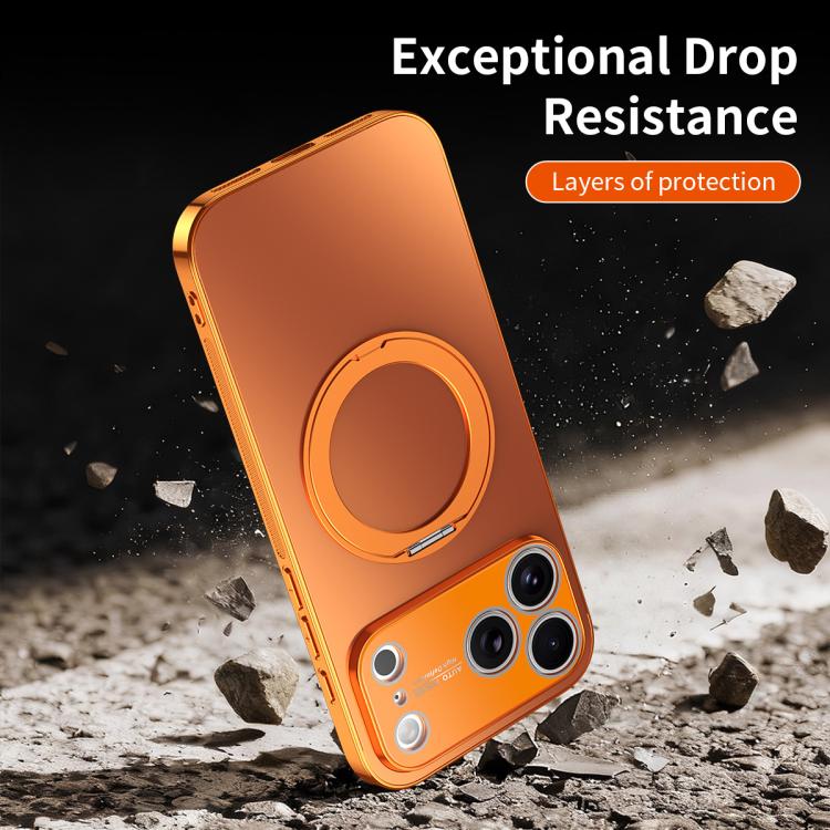 For iPhone 17 360 Degree Rotating Holder MagSafe Electroplated Phone Case with Lens Cover