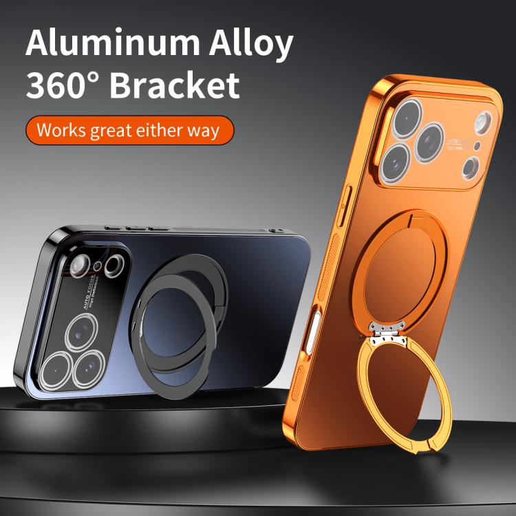 For iPhone 14 Pro 360 Degree Rotating Holder MagSafe Electroplated Phone Case with Lens Cover