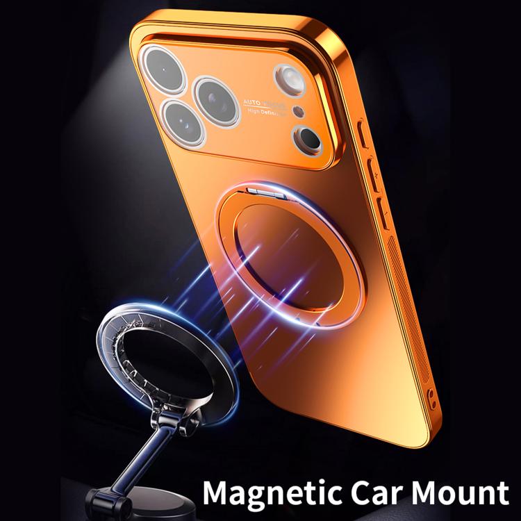 For iPhone 16 Pro Max 360 Degree Rotating Holder MagSafe Electroplated Phone Case with Lens Cover