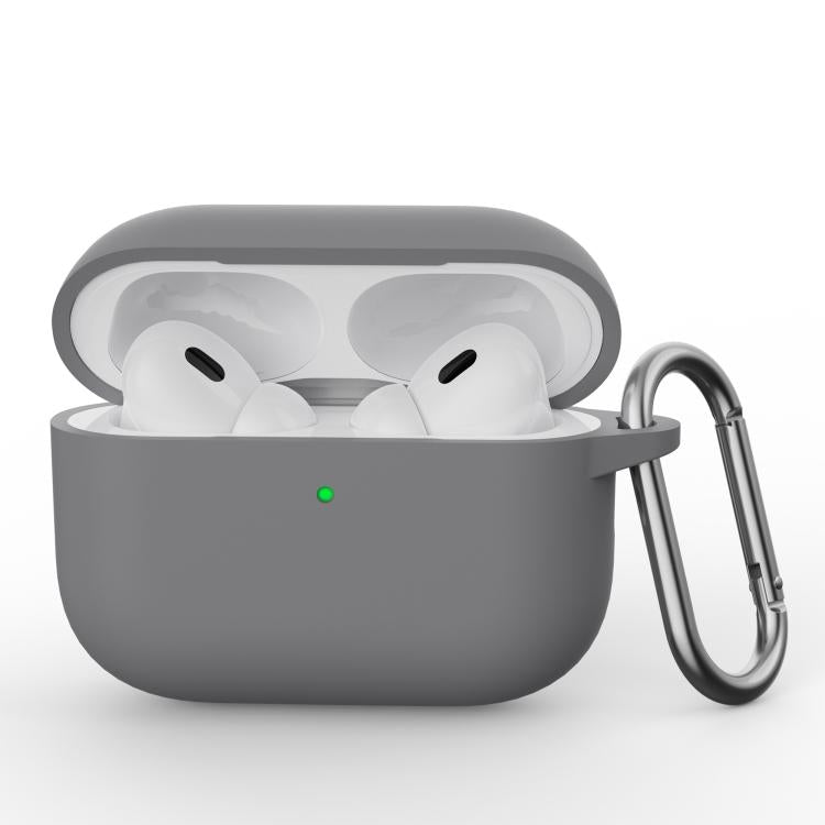 For AirPods Pro 3 Simple Solid Color Silicone Protective Cover with Hook - Gray